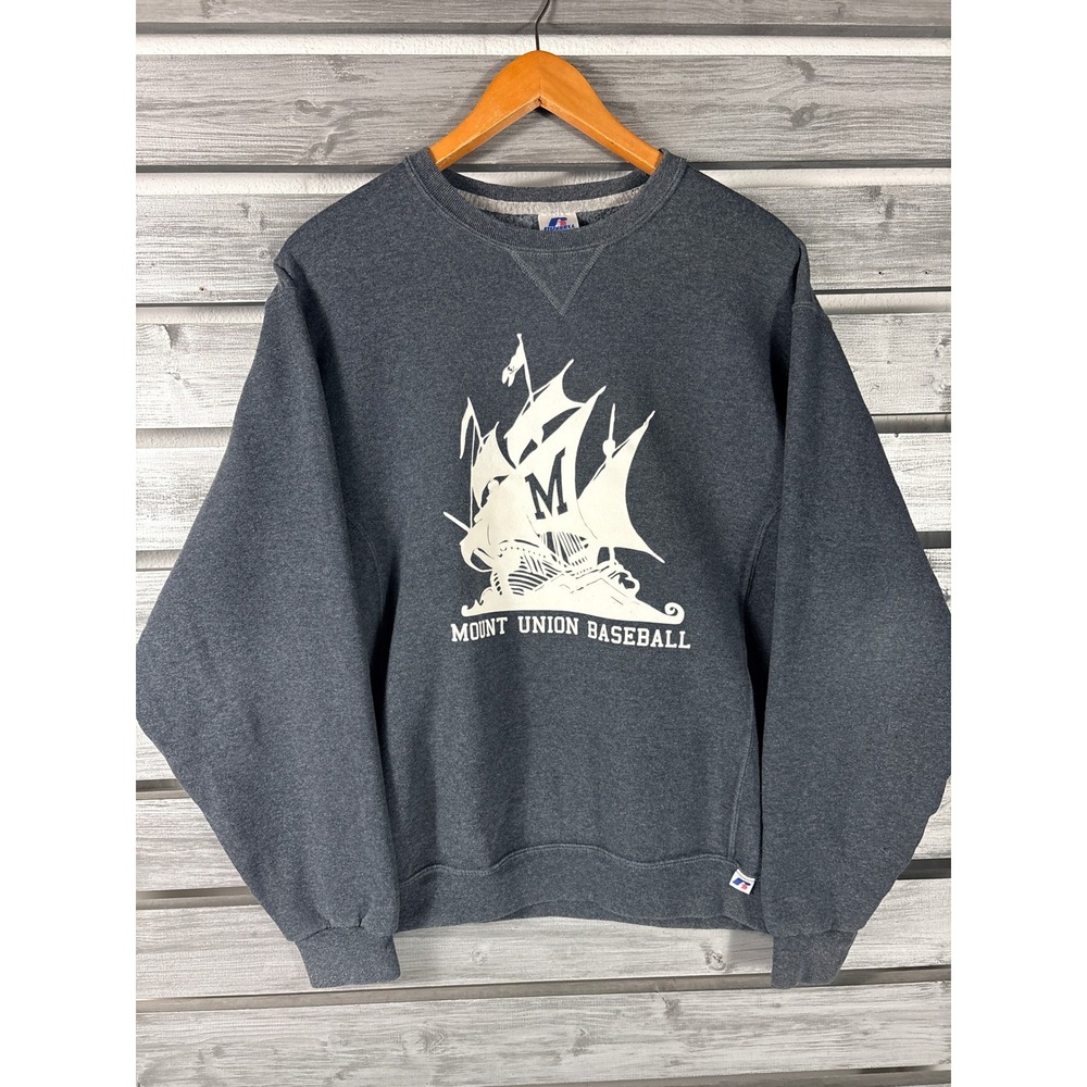 Russell Athletic Mount Union Baseball Sweatshirt Mens M Gray Crewneck vtg Y2K